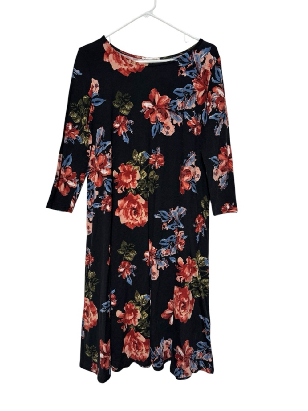 Reborn J Bold Floral Swing Dress‎ Size Large Modest Stretch Ling Sleeve Fall